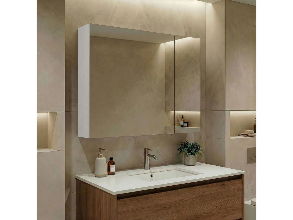 Mobile da bagno con specchio "Side 80" - 79 x 16 x 66 cm - Bianco opaco