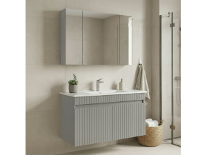 Set mobile lavabo con specchio (2 pezzi) "Tivoli 100" - 100 x 45 x 66 cm - Cashmere opaco 2