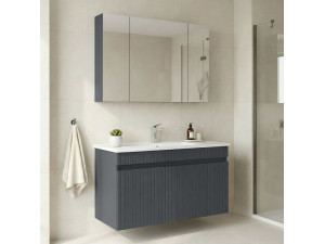 Set mobile lavabo con specchio (2 pezzi) "Tivoli 100" - 100 x 45 x 66 cm - Antracite opaco 2