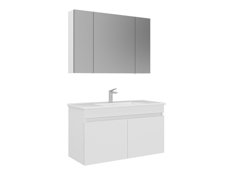 Set mobile lavabo con specchio (2 pezzi) "Tivoli 100" - 100 x 45 x 66 cm - Bianco opaco