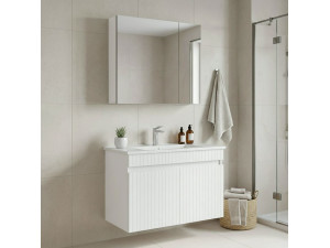 Set mobile lavabo con specchio (2 pezzi) "Tivoli 85" - 85 x 45 x 57 cm - Bianco opaco 2