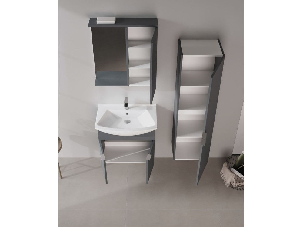 Mobile da bagno con specchio "Purus 65" - 63 x 18 x 68 cm - Antracite opaco