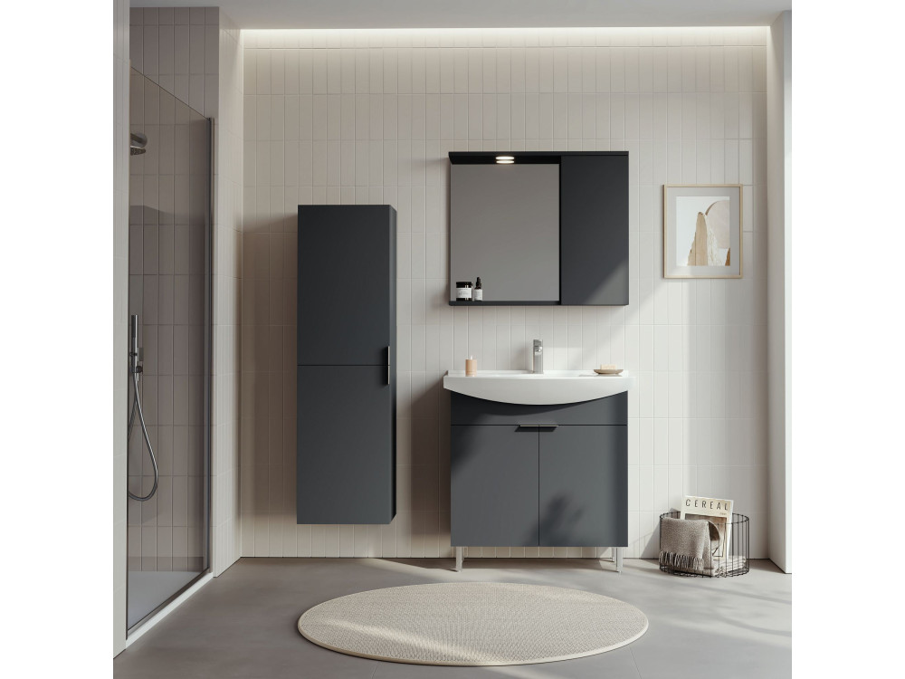 Mobile da bagno con specchio "Purus 80" - 75 x 18 x 68 cm - Antracite opaco