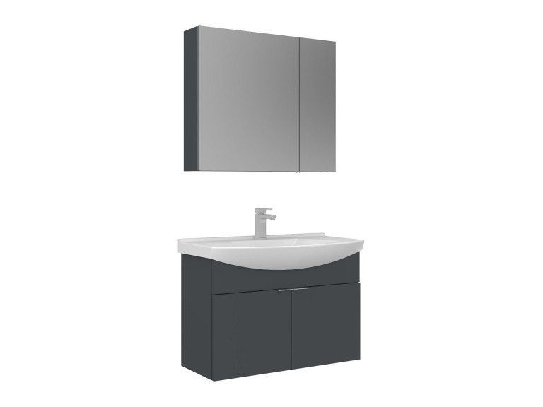 Set mobile lavabo con specchio (2 pezzi) "Purus 80" - 80 x 50 x 58 cm - Antracite opaco