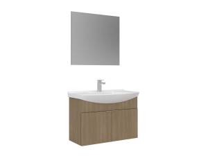 Set mobile lavabo con specchio (2 pezzi) "Purus 80" - 80 x 50 x 58 cm - Rovere