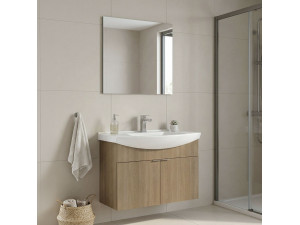 Set mobile lavabo con specchio (2 pezzi) "Purus 80" - 80 x 50 x 58 cm - Rovere 2