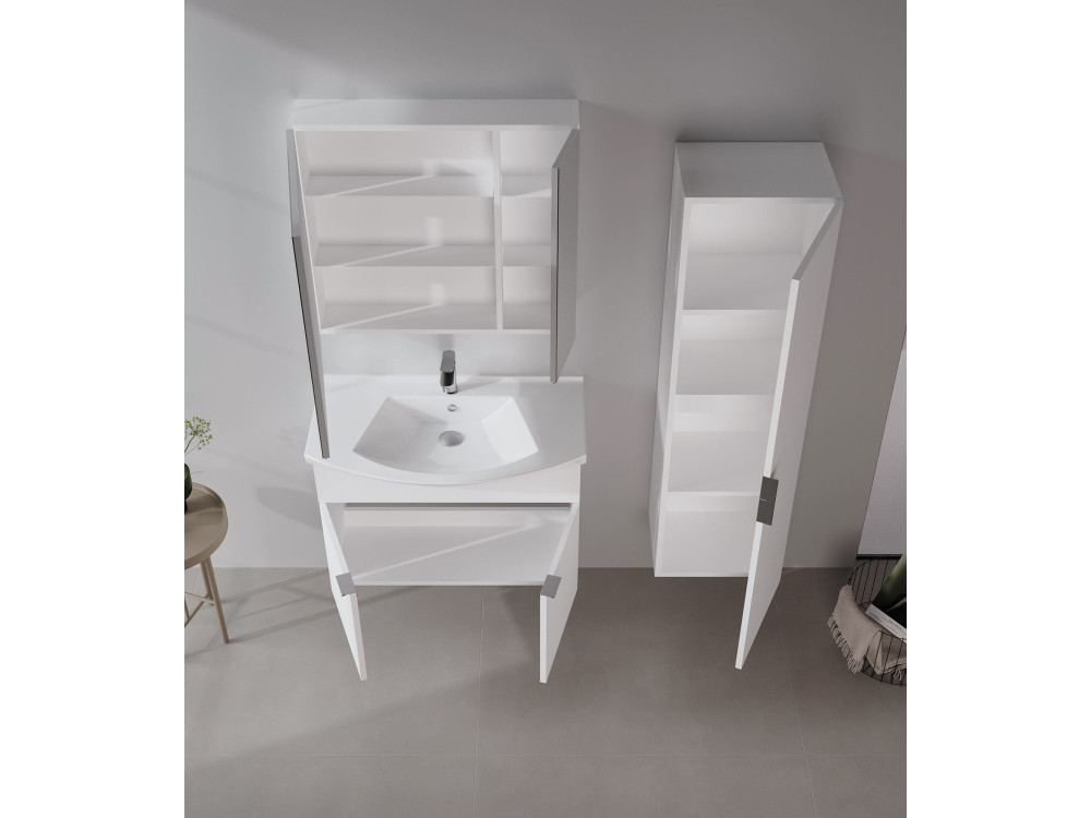 Set mobile lavabo con specchio (2 pezzi) "Purus 80" - 80 x 50 x 58 cm - Bianco