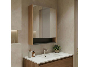 Mobile da bagno con specchio "Ricato 60" - 60 x 16 x 78 cm - Noce 2