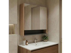 Mobile da bagno con specchio "Ricato 80" - 80 x 16 x 78 cm - Noce 2