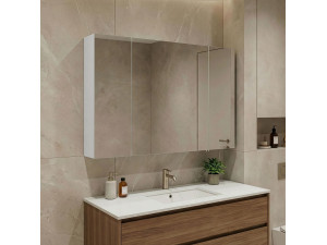 Mobile da bagno con specchio "Side 100" - 100 x 16 x 66 cm - Bianco opaco 2