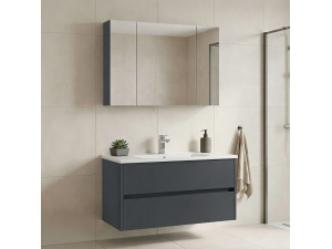 Set mobile lavabo con specchio (2 pezzi) "Side 100 v3" - 100 x 16 x 52 cm - Antracite opaco 2