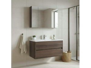 Set mobile lavabo con specchio (2 pezzi) "Side 100 v3" - 100 x 16 x 52 cm - Noce 2