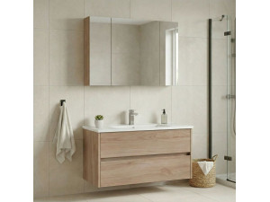 Set mobile lavabo con specchio (2 pezzi) "Side 100 v3" - 100 x 16 x 52 cm - Rovere 2