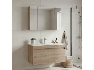 Set mobile lavabo con specchio (2 pezzi) "Side 100 v3" - 100 x 45 x 52 cm - Rovere 2