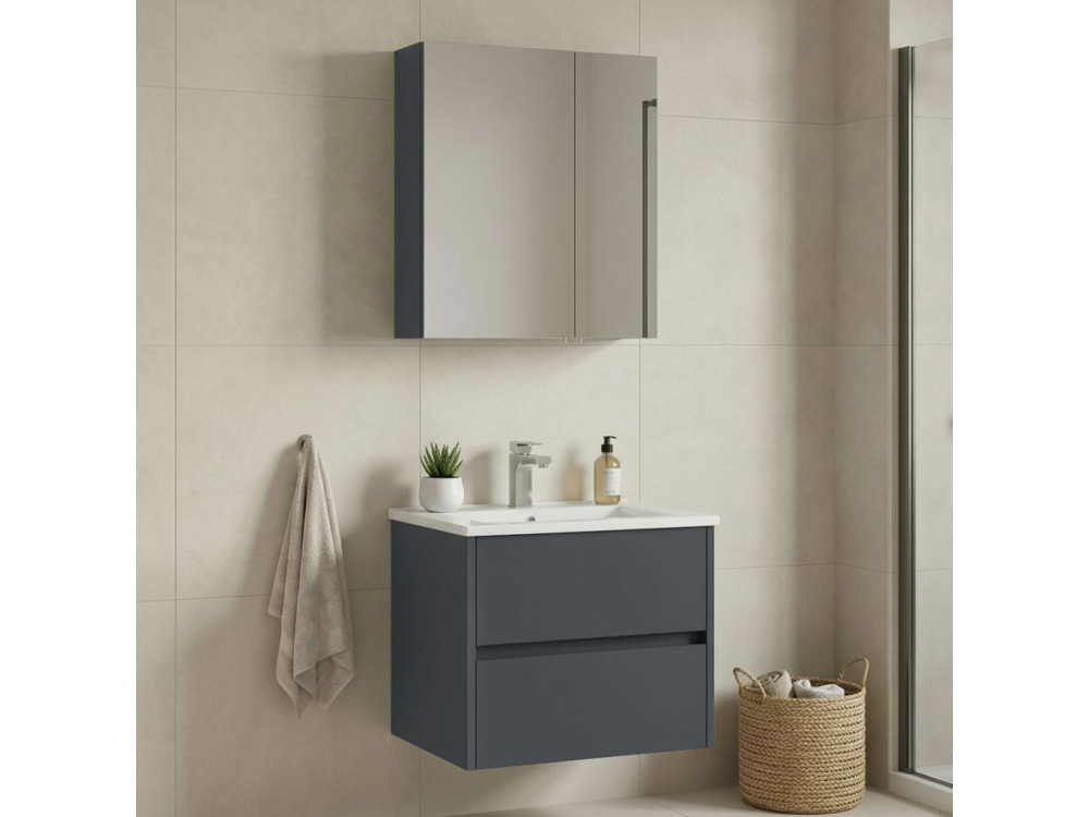 Set mobile lavabo con specchio (2 pezzi) "Side 65 v2" - 65 x 45 x 52 cm - Antracite opaco