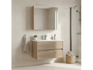 Set mobile lavabo con specchio (2 pezzi) "Side 85 v2" - 85 x 45 x 52 cm - Rovere 2