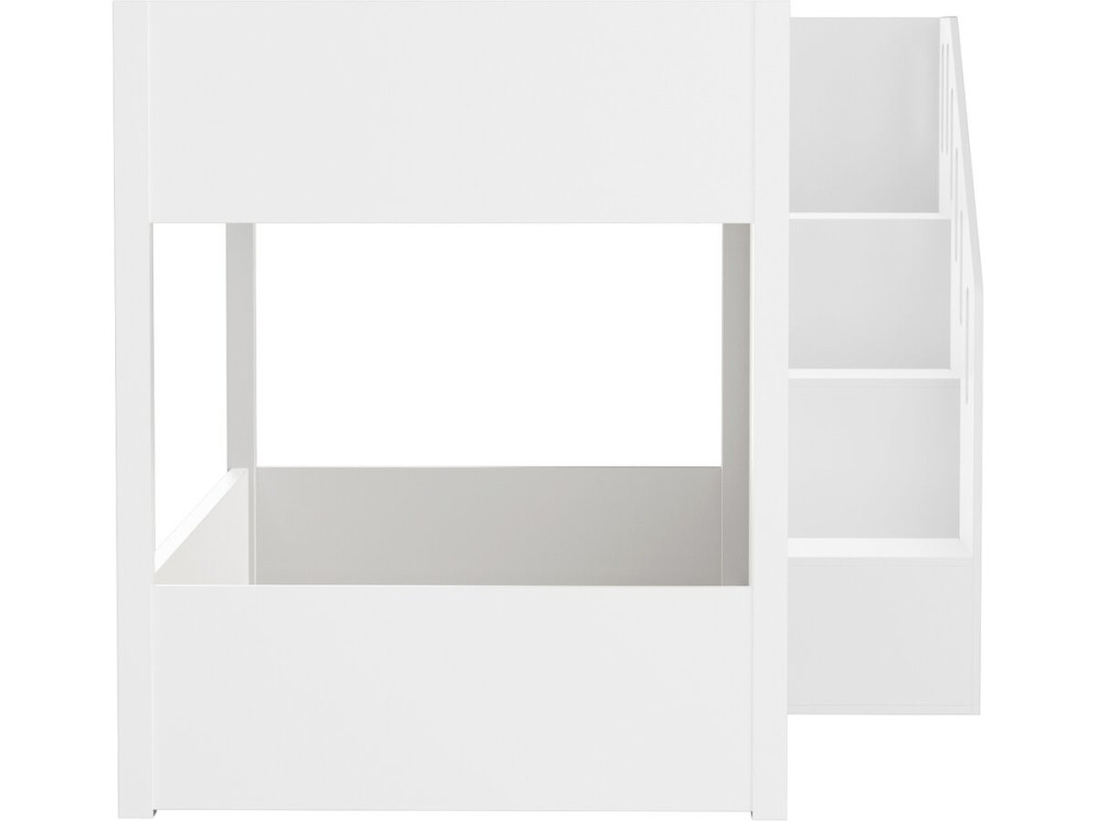 Letto a castello in legno con scaletta e contenitori "Léana" - 90 x 190 cm - Bianco
