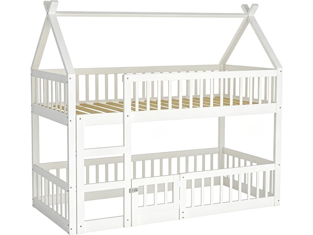 Letto a castello a forma di casetta in legno con scaletta "Laith" - 90 x 190 cm - Bianco