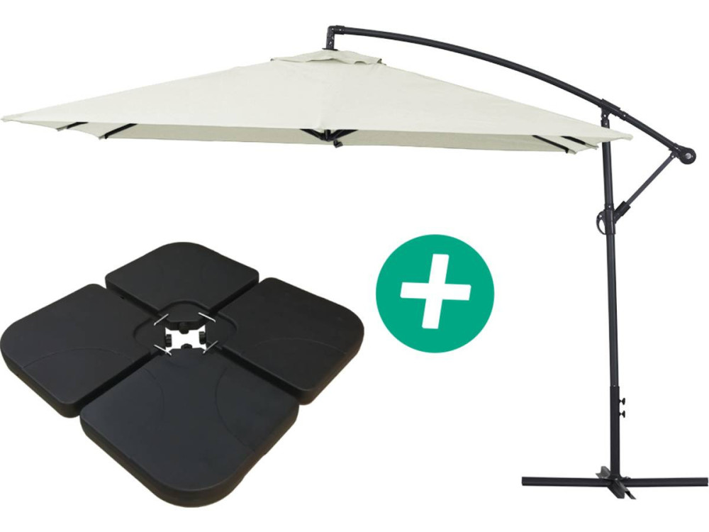 Ombrellone da giardino sospeso Alu "Ilios 3" - Quadrato - 3 x 3 m - Ecru - Base inclusa