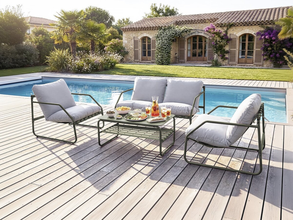 Set di mobili da giardino in metallo "Sora" con cuscini - 4 posti - Verde