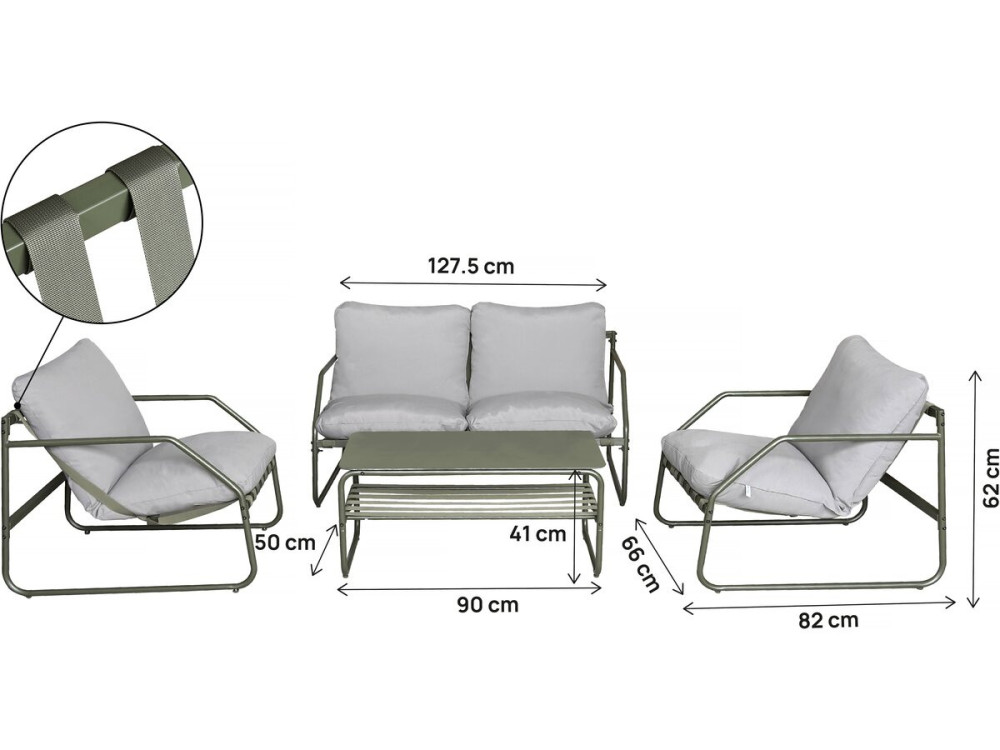 Set di mobili da giardino in metallo "Sora" con cuscini - 4 posti - Verde