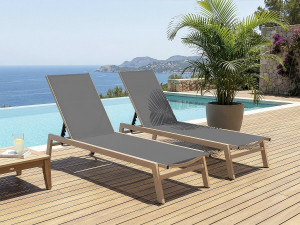 Set di 2 lettini "Elysia" in alluminio finto legno - Grigio 2