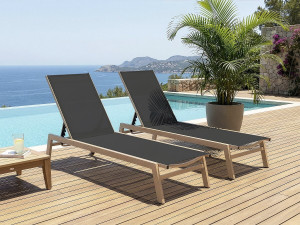 Set di 2 lettini "Elysia" in alluminio finto legno - Nero 2