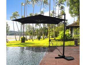 Ombrellone da giardino offset "Soleil" - Quadrato - 2,5 x 2,5 m - Nero + Piastrelle di zavorra incluse 2