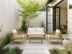 Set di mobili da giardino in legno "Beckham" con cuscini - 4 posti - Beige 2