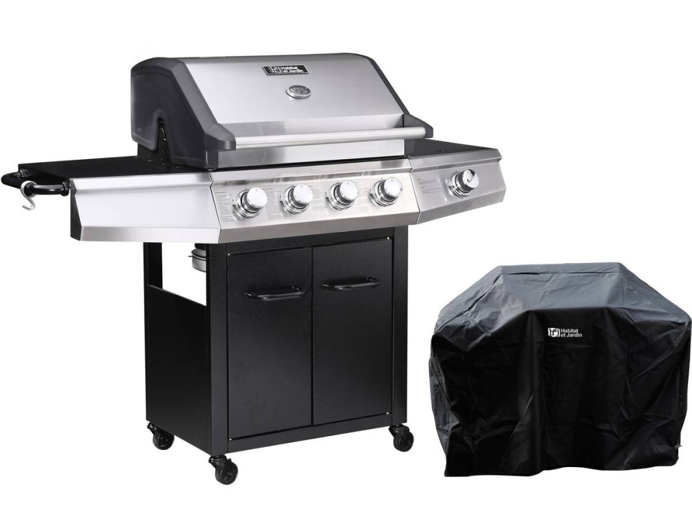 Barbecue a gas "Bingo 5" - 5 piastre di cui 1 laterale - 15.2kW + Fodera di protezione -Nero