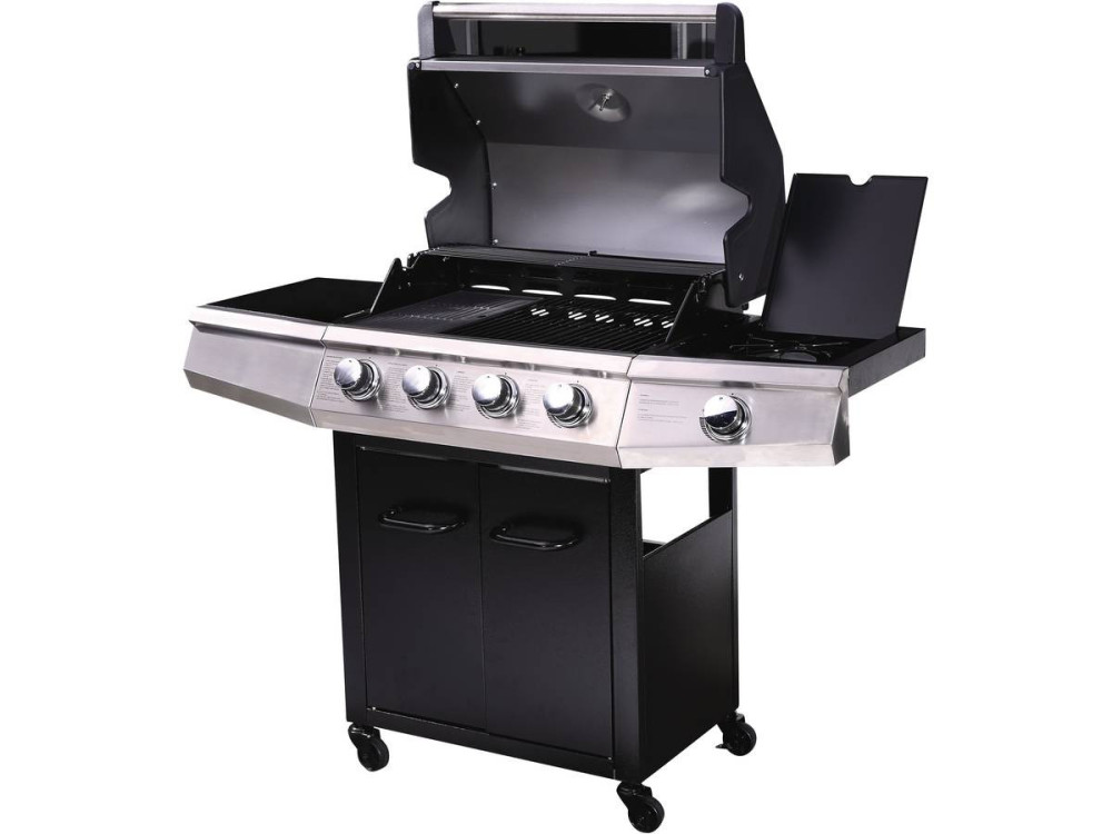 Barbecue a gas "Bingo 5" - 5 piastre di cui 1 laterale - 15.2kW + Fodera di protezione -Nero