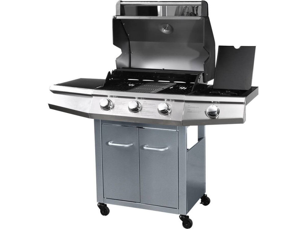 Barbecue a Gas "Bingo 4" - 4 piastre di cui 1 laterale  - 14kW + Fodera di protezione- Argento