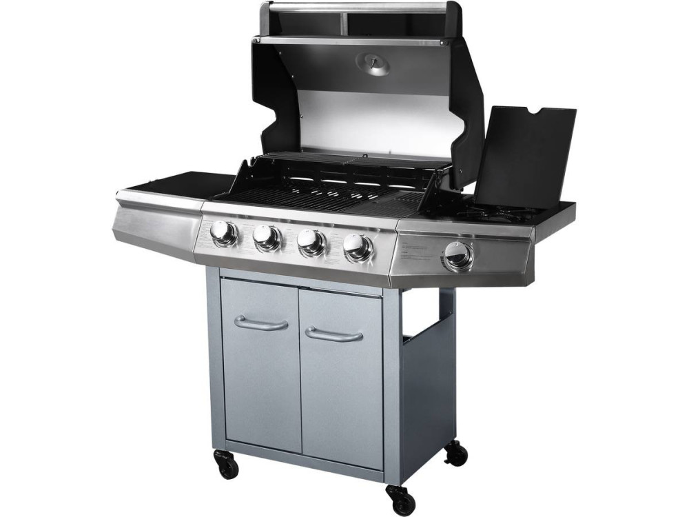 Barbecue a gas "Bingo 5" - 5 piastre di cui 1 laterale - 15.2kW + Fodera di protezione - Argentato con LED