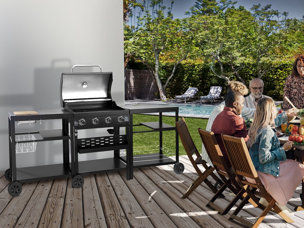 Barbecue a gas da cucina da esterno - 12 kW - 4 fuochi - Nero