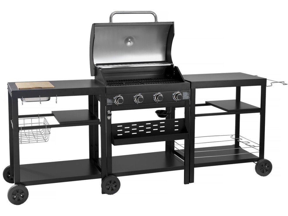 Barbecue a gas da cucina da esterno - 12 kW - 4 fuochi - Nero