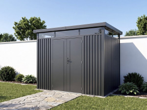 Casetta da giardino in metallo di alta qualità con tetto piano e porta a battente "Lexinton" - 6,76 m² - Grigio 2
