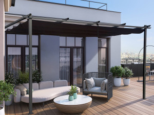 Pergola addossata in alluminio con tetto retrattile - 3 x 4 m - Grigio 2