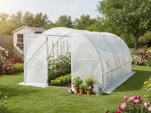Serra a tunnel da giardino "Mimosa" con porta - 12 m² - 180 g - Bianco 2