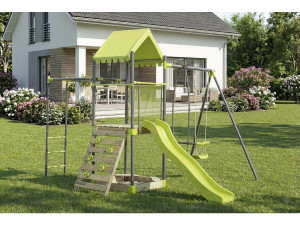 Altalena in metallo "Lucien" con scivolo e sabbiera - Verde 2