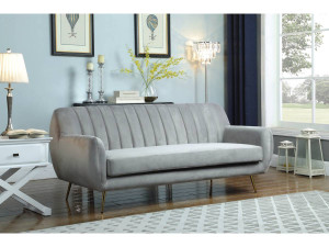 Divano fisso in velluto "Evans" - 195 x 84 x 82 cm - 3 posti a sedere - Grigio 2