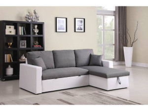 Divano ad angolo trasformabile con contenitore "Alain" - 221 x 145 x 85 cm - 3 posti a sedere - Grigio / Bianco 2