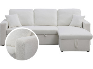 Divano angolare trasformabile/reversibile con cassapanca "Alain" - 3 posti - Bouclettes - Bianco