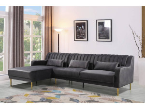 Divano ad angolo in velluto "Oliver" - 187 x 161 x 81 cm - 5 posti a sedere - Grigio - Angolo sinistro 2