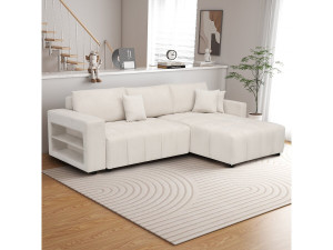Divano letto angolare a 3 posti in tessuto di ciniglia - "Trocadero" - Beige 2