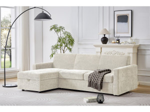 Divano letto angolare reversibile "Celia" con meccanismo trasformabile express in tessuto - 3 posti - Beige 2