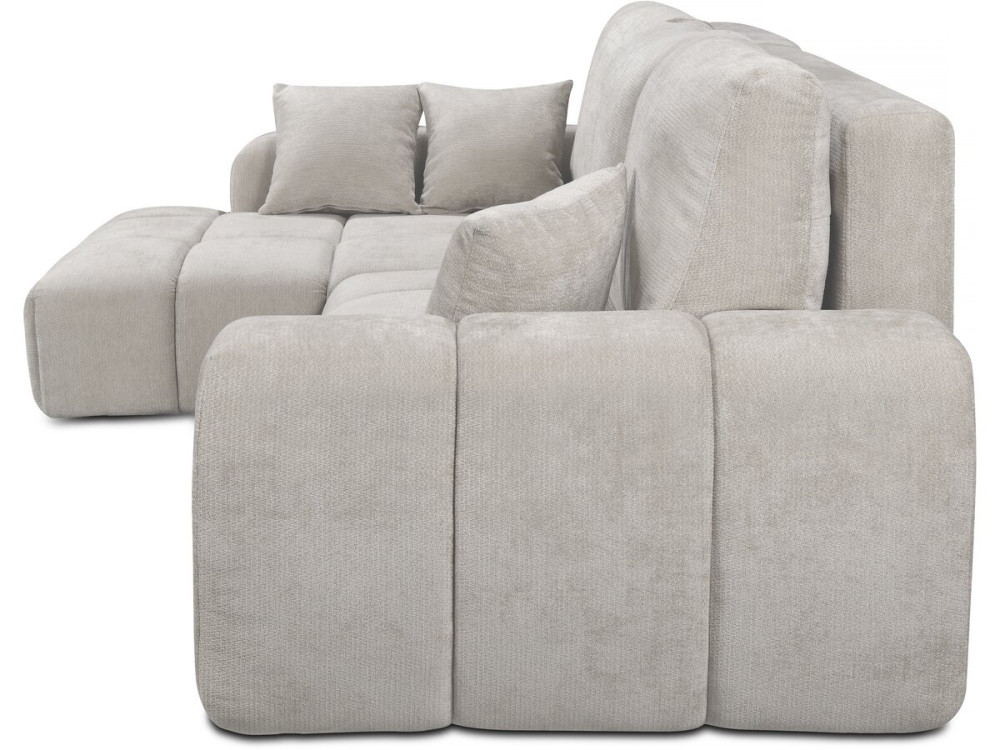 Divano letto angolare sinistro in tessuto ciniglia "Verneuil" - 3 posti - Beige
