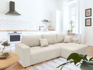 Divano letto angolare a bolle "George" a 4 posti in tessuto di ciniglia - Beige 2