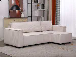 Divano angolare in velluto a coste "Montaigne S" - 3 posti - Beige 2