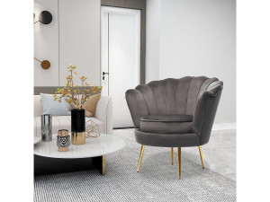 Poltrona "Floria" in velluto - 75 x 68 x 77,5 cm - Grigio 2