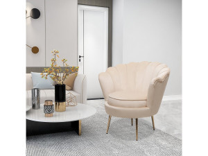 Poltrona "Floria" in velluto - 75 x 68 x 77,5 cm - Beige 2